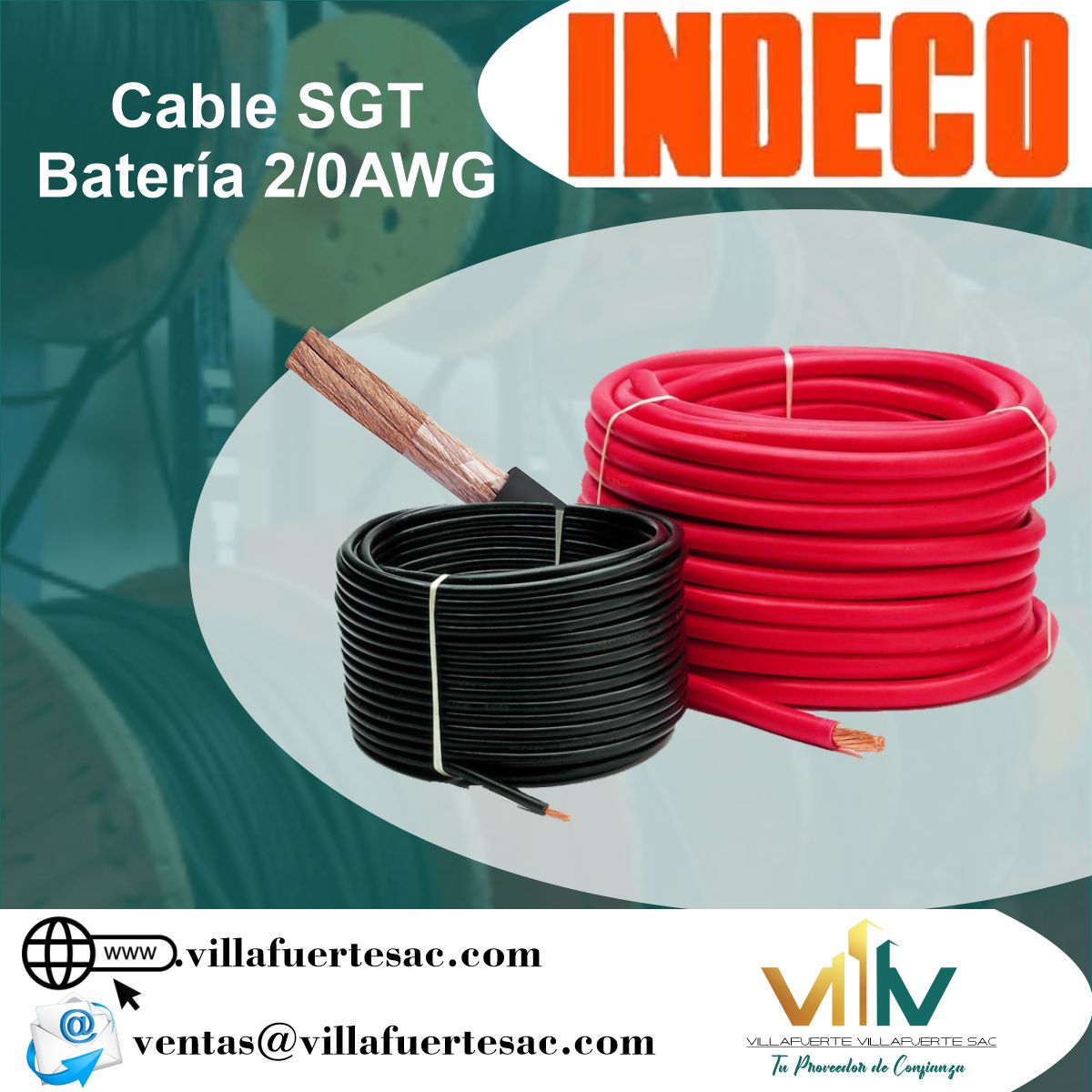 Cable Bateria SGT 2/0 awg Indeco - Villafuerte Villafuerte S.A.C