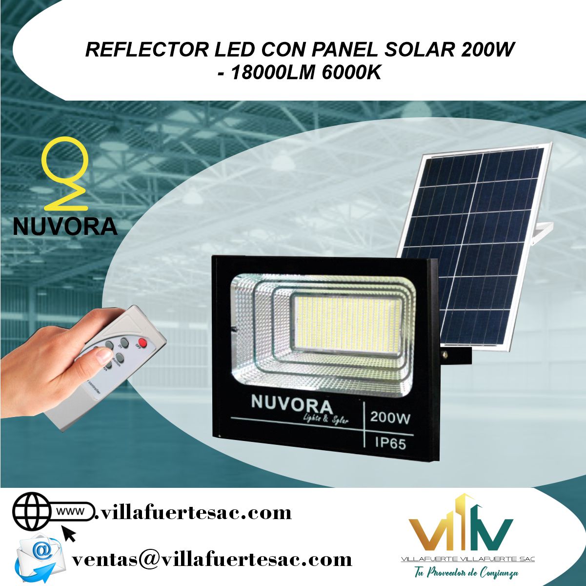 REFLECTOR LED CON PANEL SOLAR 200W - 18000LM 6000K - Villafuerte  Villafuerte S.A.C