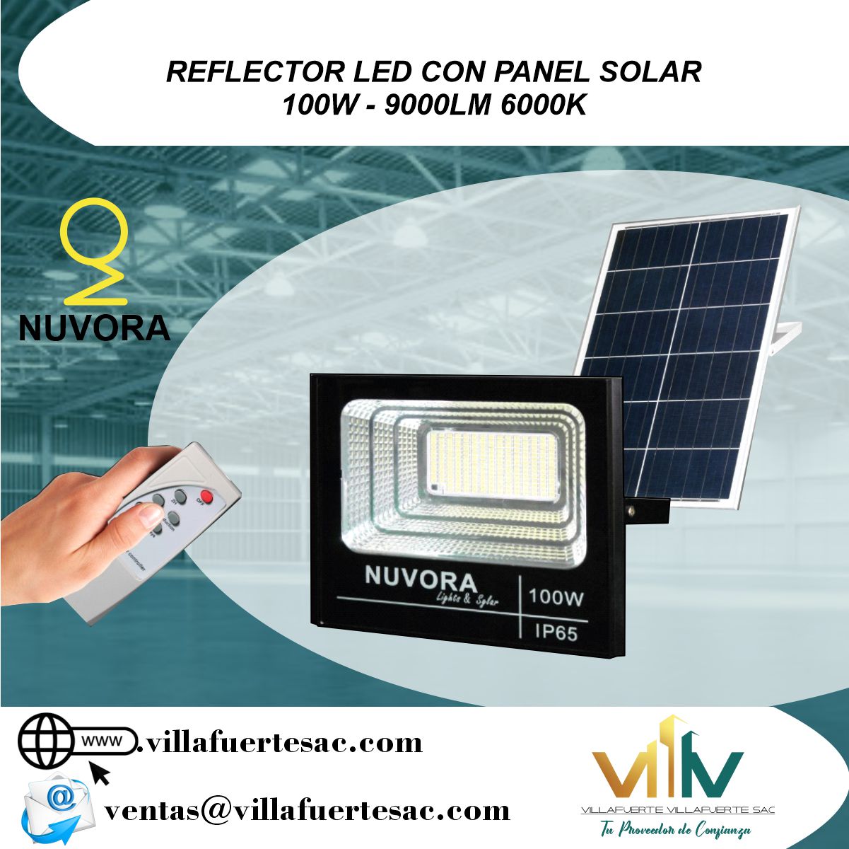 REFLECTOR LED CON PANEL SOLAR 100W - 9000LM 6000K - Villafuerte Villafuerte  S.A.C